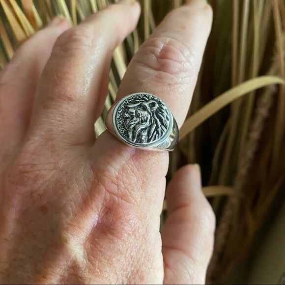 Sterling Silver Lion Head Signet Ring Unisex Ring - Picture 4 of 7